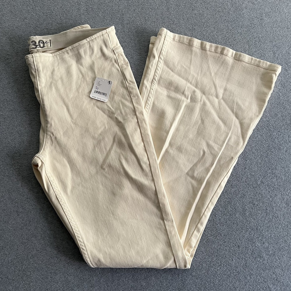 Free People Penny Pull On Flare Jeans Ivory Sz 30 Stretch Festival 90s Hippie